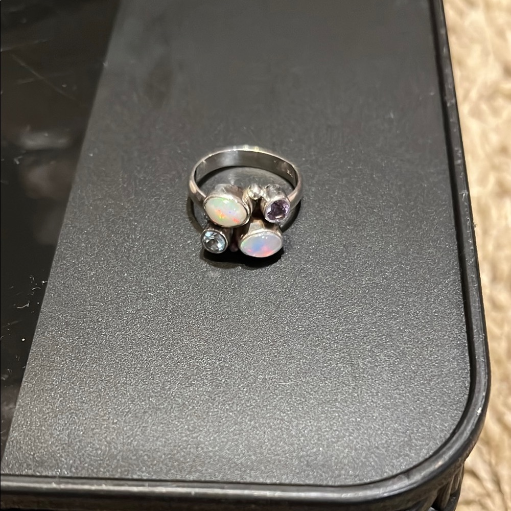 Ethiopian Opal gemstone sterling silver ring